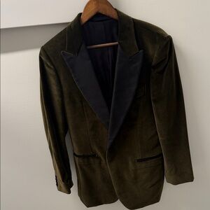 Suitsupply Olive Green Velvet Blazer with Black Lapel
